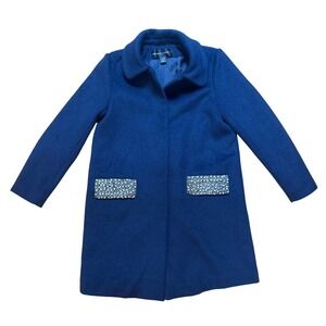 Colleen Lopez Wool Blend Coat Women Blue Excellent Rhinestone‎ Pocket SIZE XS